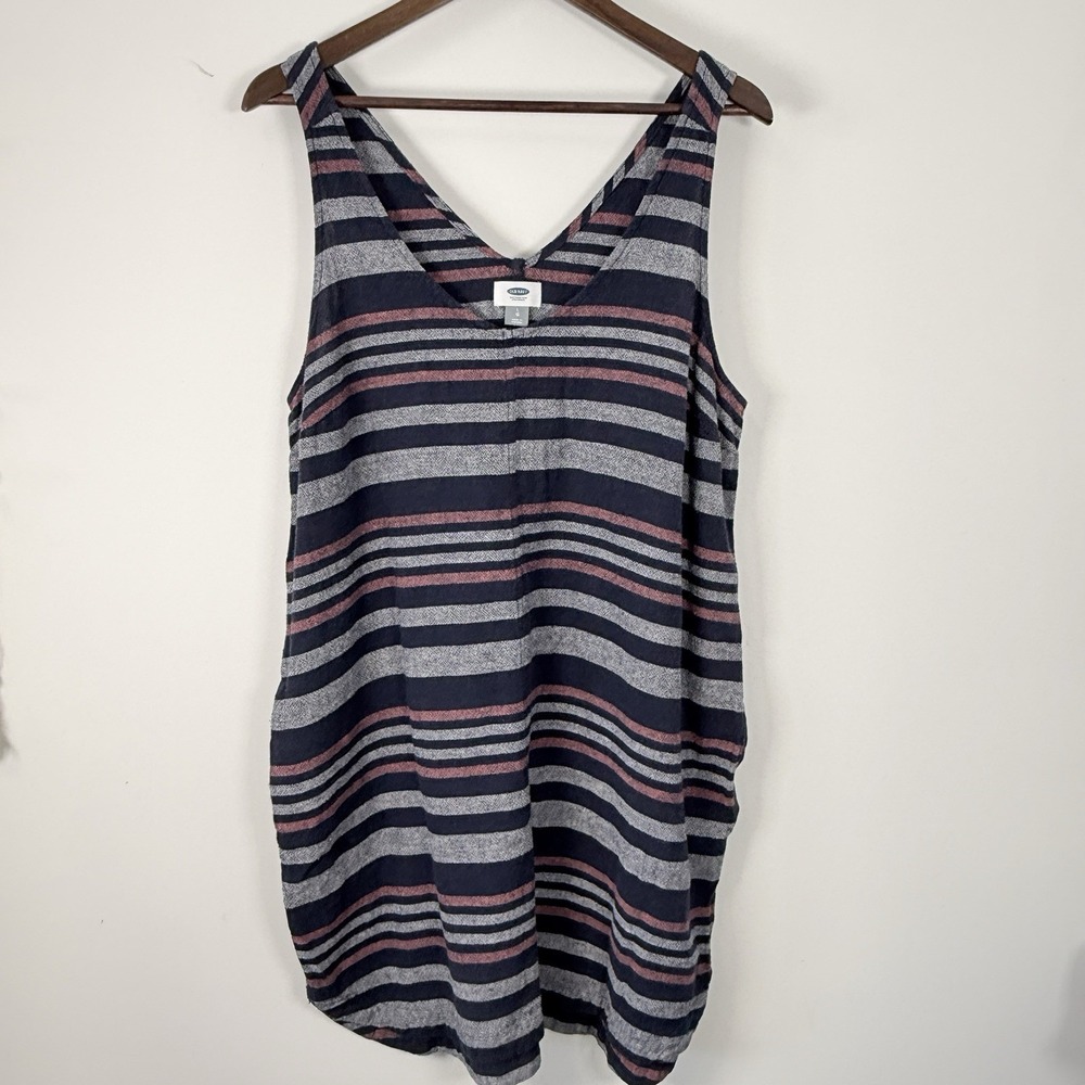 Old Navy Tank Dress Horizontal Stripe Summer Blue Coral White